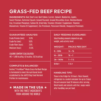 Product Instinct® FreshRaw Meals Adult Frozen Dog Food - Grass-Fed Beef