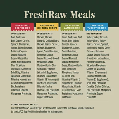 Product Instinct® FreshRaw Meals Sampler Variety Pack Adult Frozen Dog Food - 8 oz Pouches, 6 Count