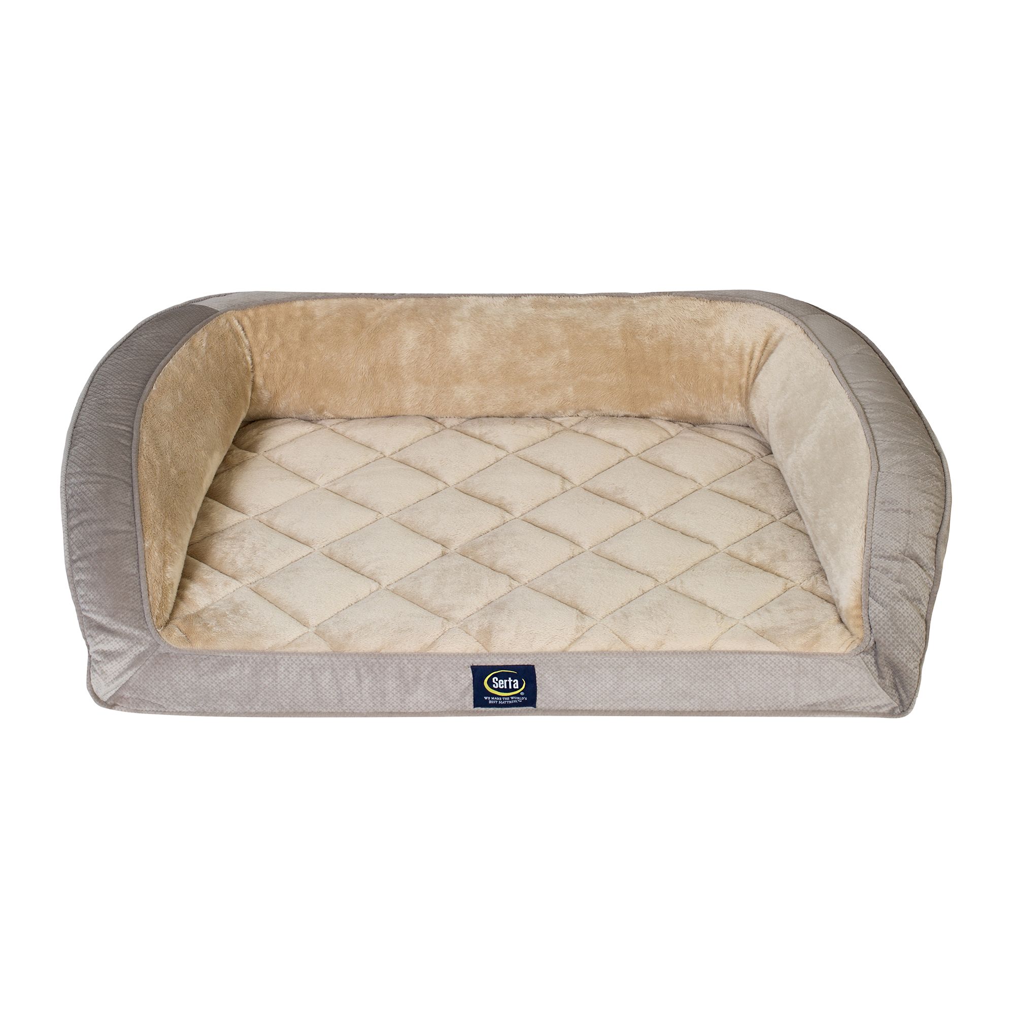 Serta® Quilted Gray Orthopedic Bolster Large Dog Bed w/Removable Cover 46Lx34W