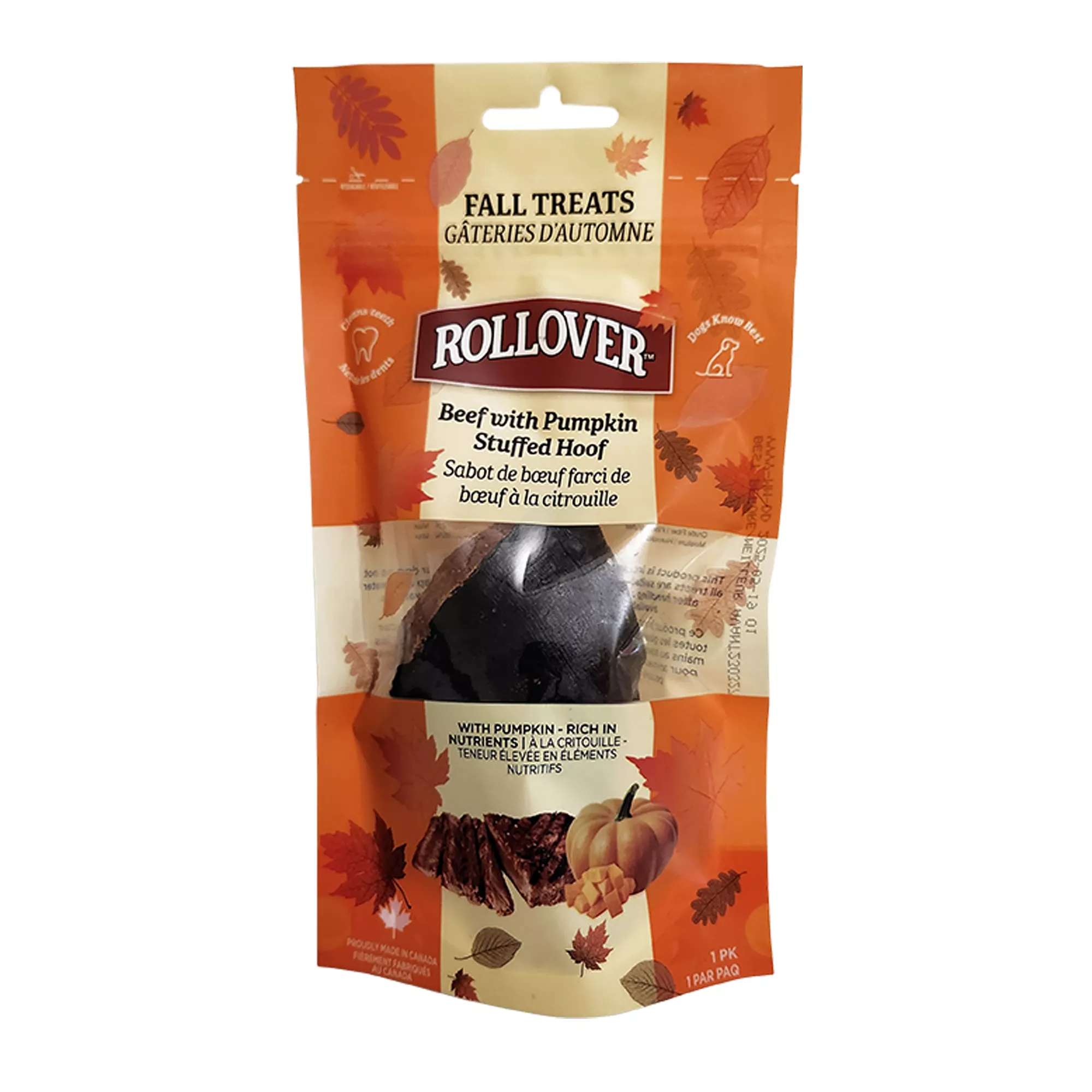 Rollover Dog Treats - Beef with Pumpkin Stuffed Hoof, 1pk