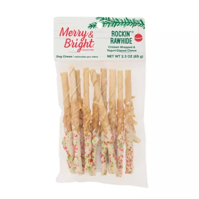 Product Merry and Bright Chicken Wrapped Rawhide Dog Treat Sticks 10 Count 2.4 OZ