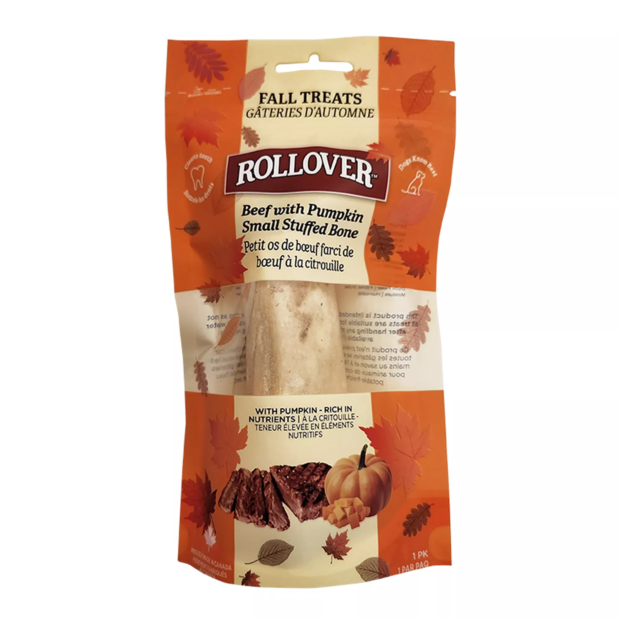 Rollover Dog Treat - Beef with Pumpkin Small Stuffed Bone, 1pk