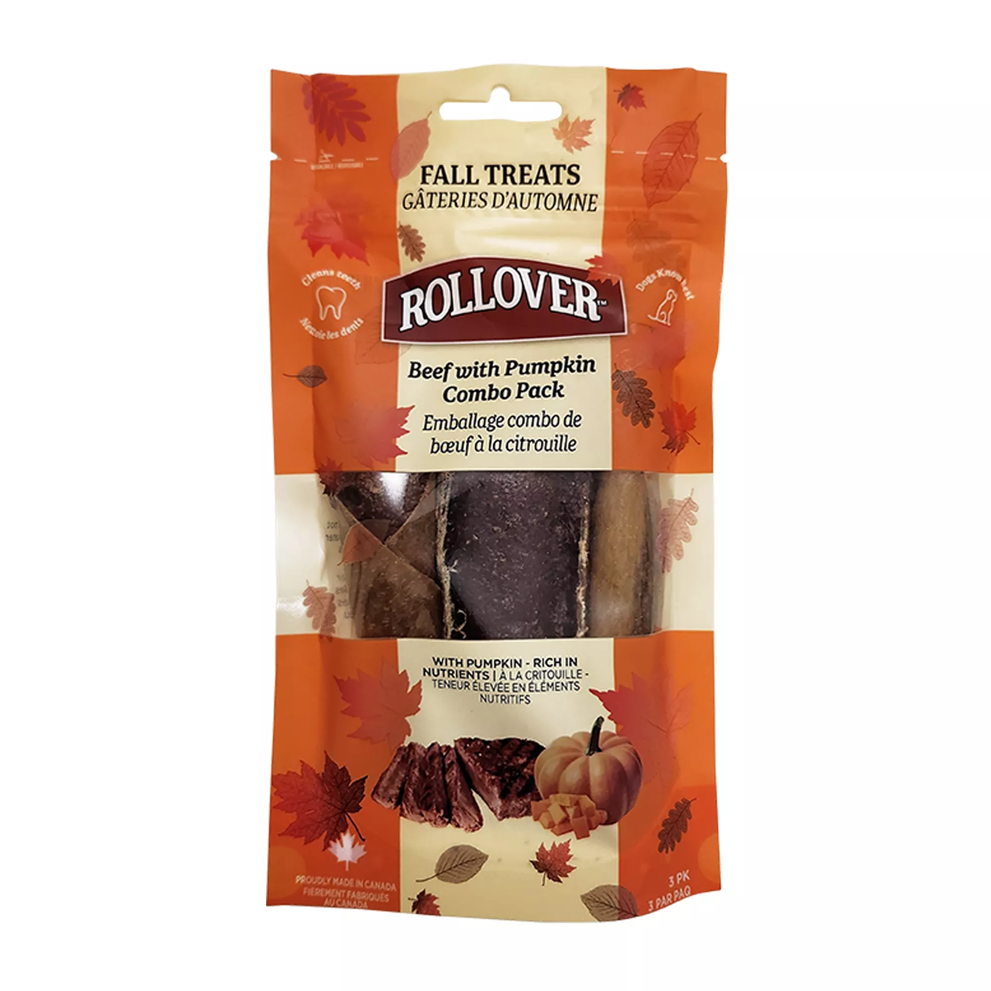 Rollover Dog Treats - Beef with Pumpkin Combo Pack, 3pk