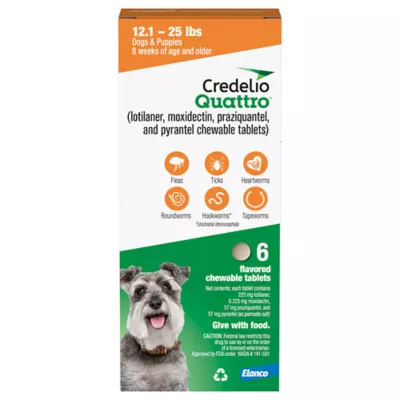 Product Credelio Quattro Chewable Tablets for Dogs - 12.1-25 lbs, Orange Box