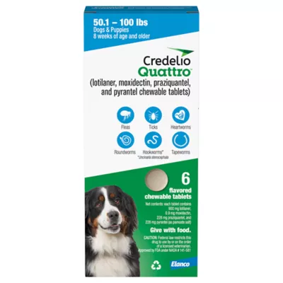 Product Credelio Quattro Chewable Tablets for Dogs - 50.1-100 lbs, Blue Box