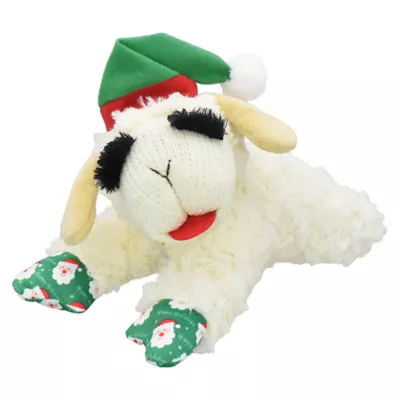 Product Multipet Holiday Lamb Chop with Red and Green Santa Hat 10.5"