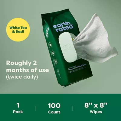 Product Earth Rated White Tea & Basil Wipes for Dogs and Cats, 100 Count