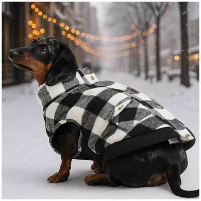 Hotel Doggy Dog Coat - Buffalo Check Melton Jacket - Ice Vanilla - Image 6