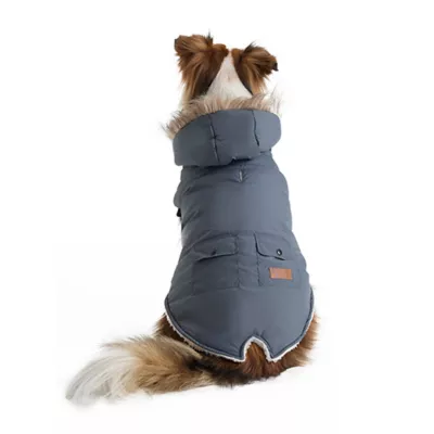 Hotel Doggy Dog Coat - Faux-Fur Hooded Parka - Grey - Image 1