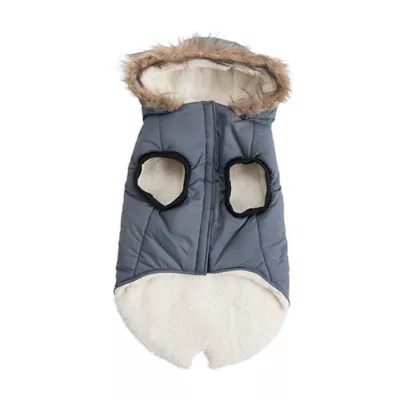 Hotel Doggy Dog Coat - Faux-Fur Hooded Parka - Grey - Image 5