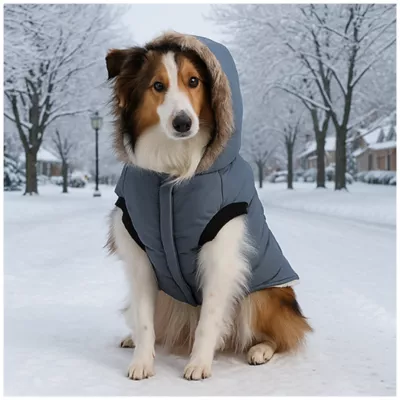 Hotel Doggy Dog Coat - Faux-Fur Hooded Parka - Grey - Image 6