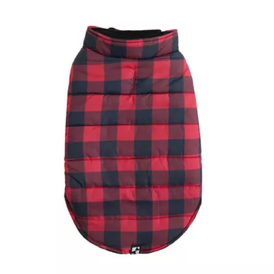 Hotel Doggy Dog Coat - Buffalo Check Puffer Jacket - Red - Image 4