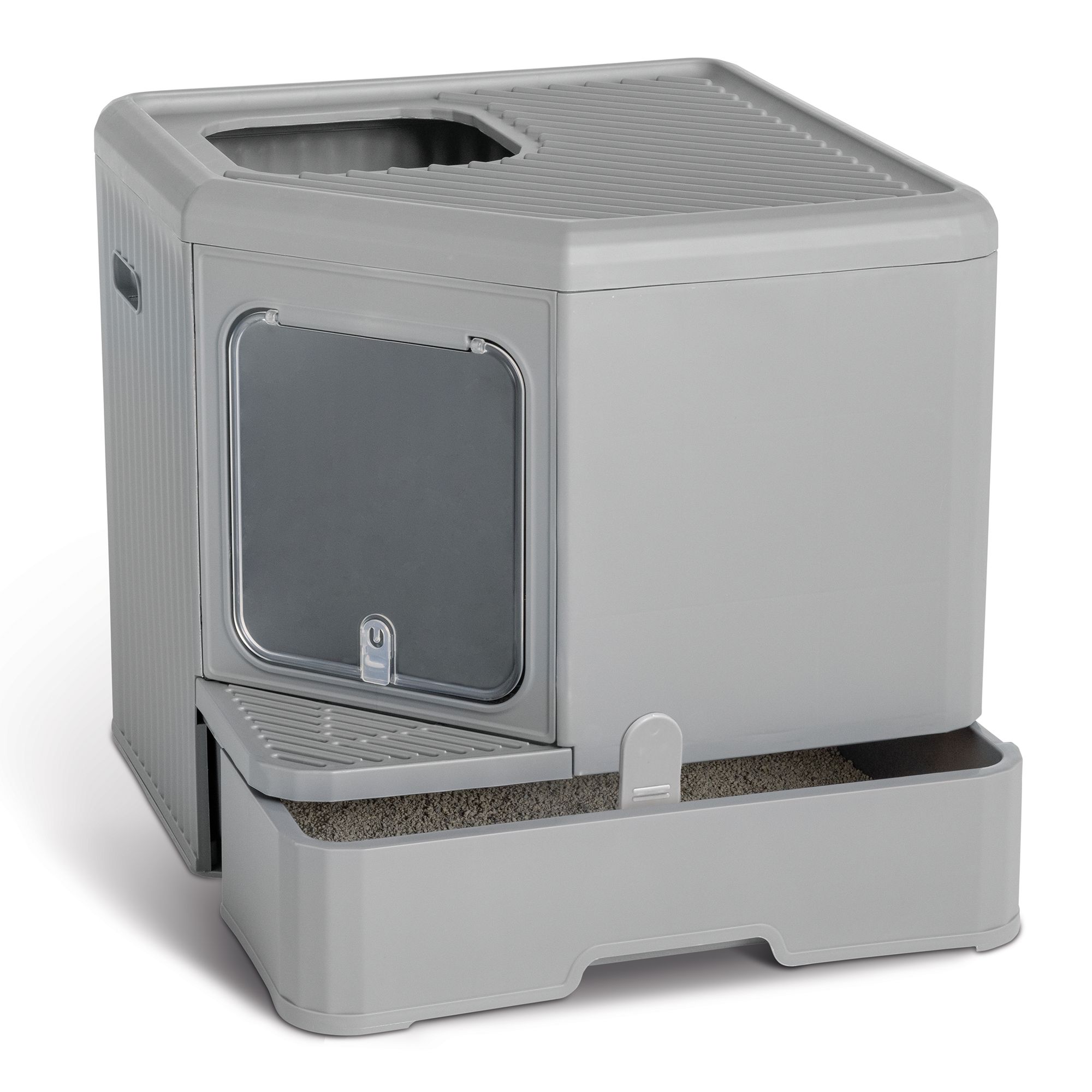 ExquisiCat® Dual Entry X-Large Hooded Cat Litter Box, Gray