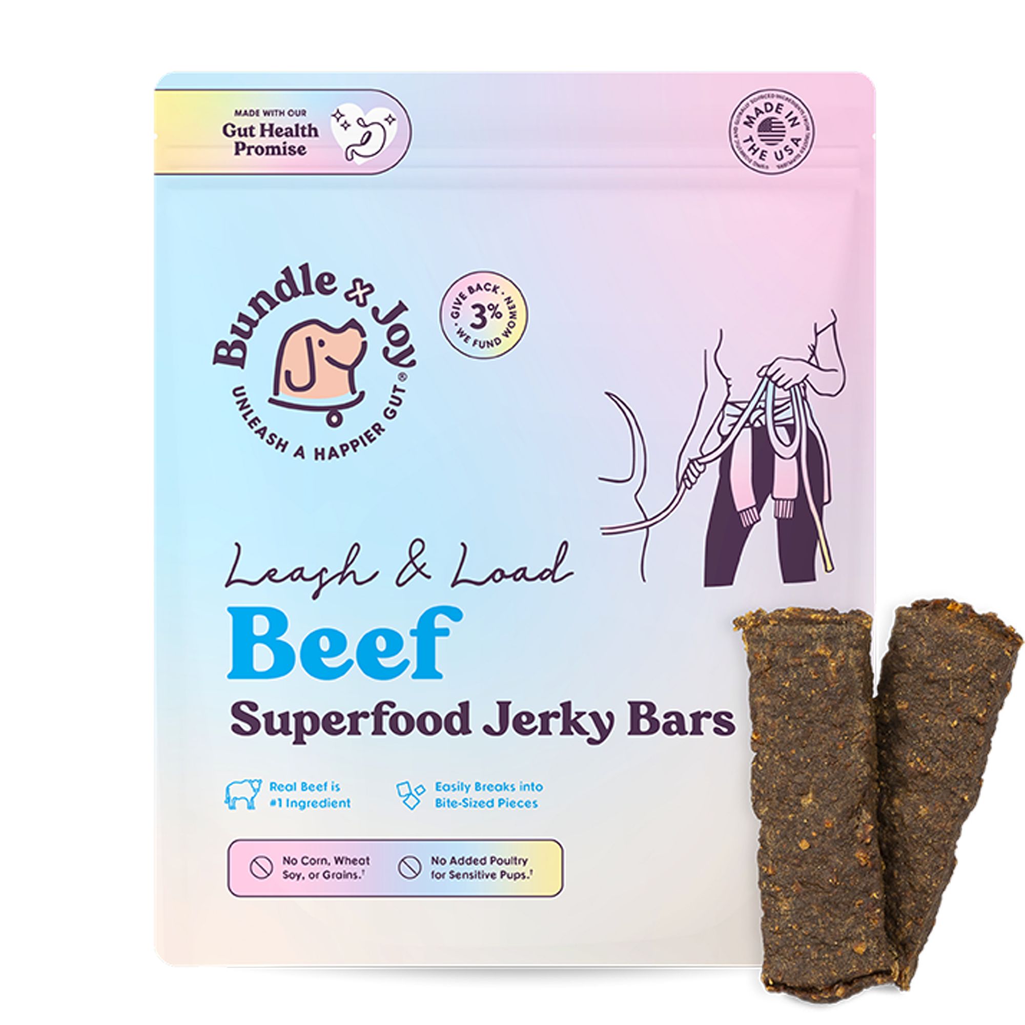 Bundle x Joy Leash & Load Beef Superfood Jerky Bars Adult Dog Treats - 5 oz by Bundle X Joy