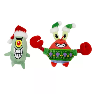 Product Spongebob Plankton Krabs Holiday Plush Dog Toys, 2 Pack