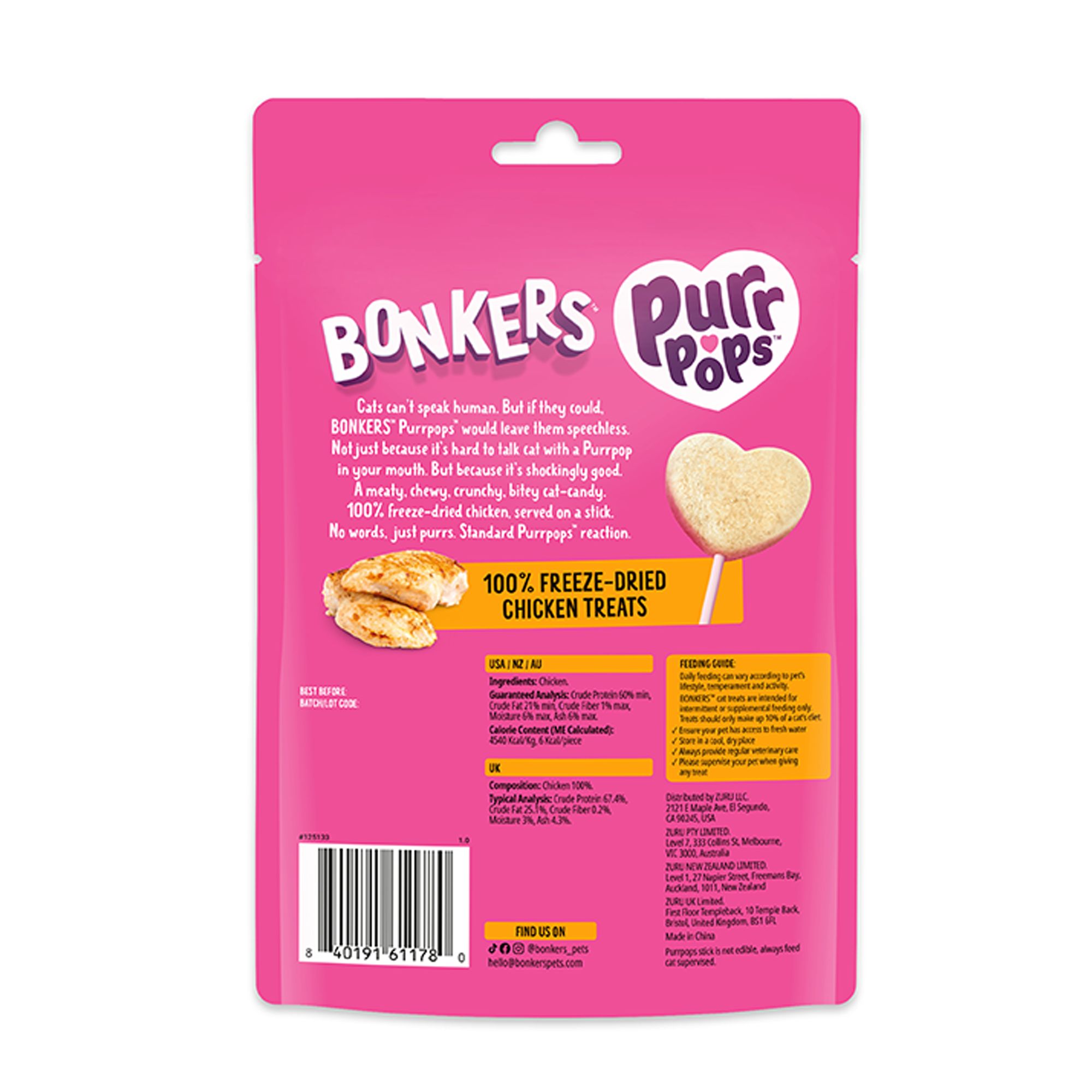 Bonkers Purr Pops Lickable Cat Treats - 3 Count