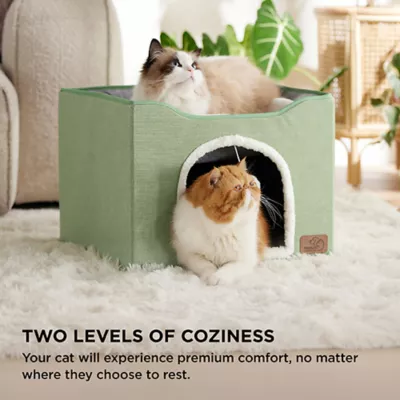 Bedsure® Large Cat Bed for Indoor Cats, Extra Wide Cat Cube House with Fluffy Ball & Scratch Pad - Image 3