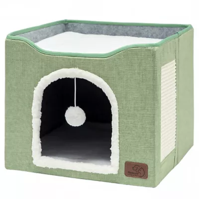 Bedsure® Large Cat Bed for Indoor Cats, Extra Wide Cat Cube House with Fluffy Ball & Scratch Pad - Image 6