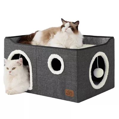 Bedsure® Large Cat Bed for Indoor Cats, Extra Wide Cat Cube House with Fluffy Ball & Scratch Pad - Image 1