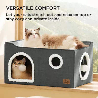 Bedsure® Large Cat Bed for Indoor Cats, Extra Wide Cat Cube House with Fluffy Ball & Scratch Pad - Image 3