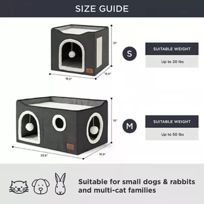 Bedsure® Large Cat Bed for Indoor Cats, Extra Wide Cat Cube House with Fluffy Ball & Scratch Pad - Image 6