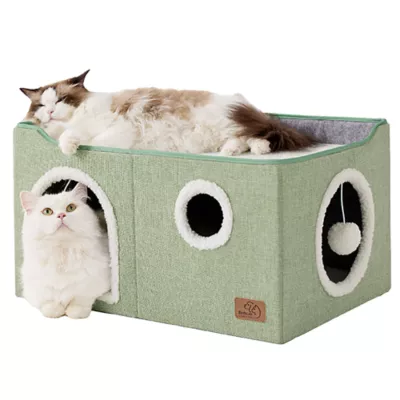 Bedsure® Large Cat Bed for Indoor Cats, Extra Wide Cat Cube House with Fluffy Ball & Scratch Pad - Image 1