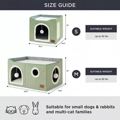 Bedsure® Large Cat Bed for Indoor Cats, Extra Wide Cat Cube House with Fluffy Ball & Scratch Pad - Image 6