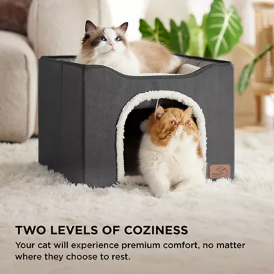 Bedsure® Large Cat Bed for Indoor Cats, Extra Wide Cat Cube House with Fluffy Ball & Scratch Pad - Image 3