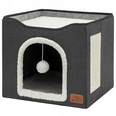 Bedsure® Large Cat Bed for Indoor Cats, Extra Wide Cat Cube House with Fluffy Ball & Scratch Pad - Image 6