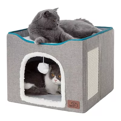 Product Bedsure® Large Cat Bed for Indoor Cats, Extra Wide Cat Cube House with Fluffy Ball & Scratch Pad