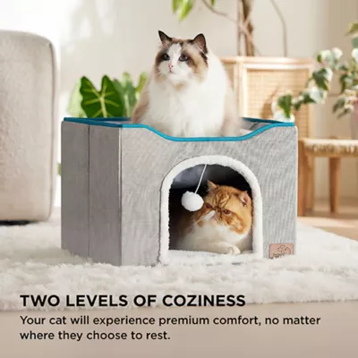 Product Bedsure® Large Cat Bed for Indoor Cats, Extra Wide Cat Cube House with Fluffy Ball & Scratch Pad