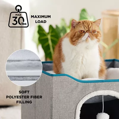 Product Bedsure® Large Cat Bed for Indoor Cats, Extra Wide Cat Cube House with Fluffy Ball & Scratch Pad