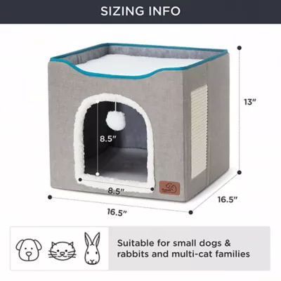 Product Bedsure® Large Cat Bed for Indoor Cats, Extra Wide Cat Cube House with Fluffy Ball & Scratch Pad