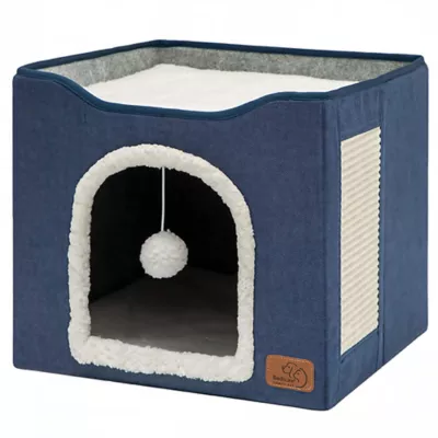 Product Bedsure® Large Cat Bed for Indoor Cats, Extra Wide Cat Cube House with Fluffy Ball & Scratch Pad