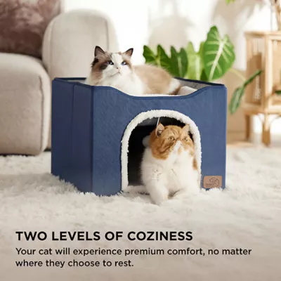 Product Bedsure® Large Cat Bed for Indoor Cats, Extra Wide Cat Cube House with Fluffy Ball & Scratch Pad