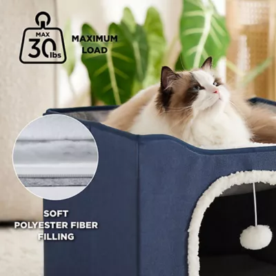 Product Bedsure® Large Cat Bed for Indoor Cats, Extra Wide Cat Cube House with Fluffy Ball & Scratch Pad