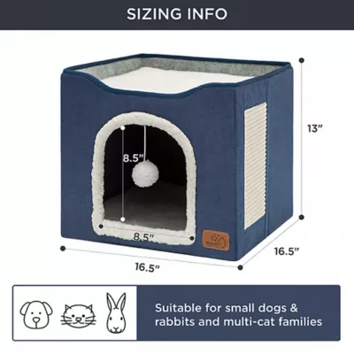 Product Bedsure® Large Cat Bed for Indoor Cats, Extra Wide Cat Cube House with Fluffy Ball & Scratch Pad