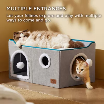 Product Bedsure® Large Cat Bed for Indoor Cats, Extra Wide Cat Cube House with Fluffy Ball & Scratch Pad
