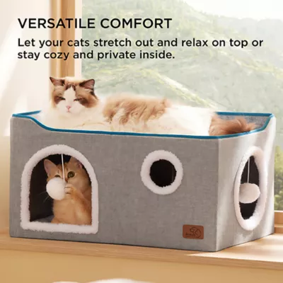 Product Bedsure® Large Cat Bed for Indoor Cats, Extra Wide Cat Cube House with Fluffy Ball & Scratch Pad