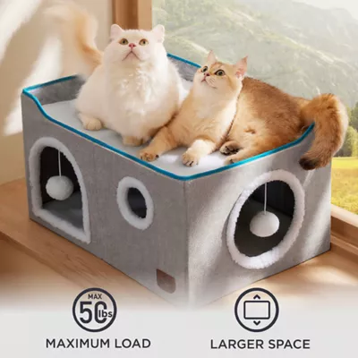 Product Bedsure® Large Cat Bed for Indoor Cats, Extra Wide Cat Cube House with Fluffy Ball & Scratch Pad