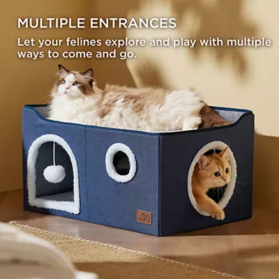 Product Bedsure® Large Cat Bed for Indoor Cats, Extra Wide Cat Cube House with Fluffy Ball & Scratch Pad
