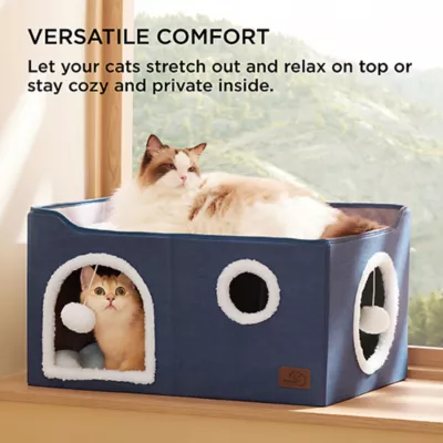 Product Bedsure® Large Cat Bed for Indoor Cats, Extra Wide Cat Cube House with Fluffy Ball & Scratch Pad