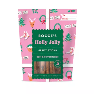 Product Bocce's Bakery Dog Treats - Holly Jolly Jerky Sticks, 4oz/113 G