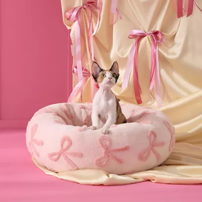 Product Lesure® Cute Small Donut Round Pet Bed for Dogs & Cats - Bow