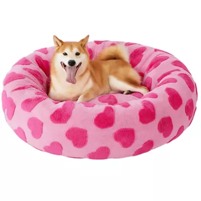 Lesure® Cute Donut Pet Bed for Dogs & Cats - Pink Hearts - Image 1
