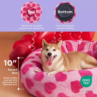 Lesure® Cute Donut Pet Bed for Dogs & Cats - Pink Hearts - Image 2