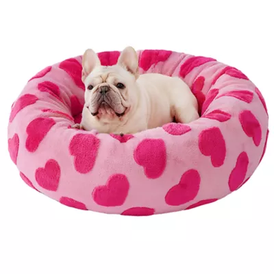 Lesure® Cute Donut Pet Bed for Dogs & Cats - Pink Hearts - Image 1