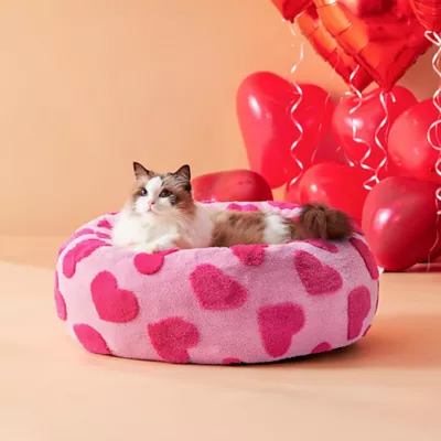 Product Lesure® Cute Donut Pet Bed for Dogs & Cats - Pink Hearts
