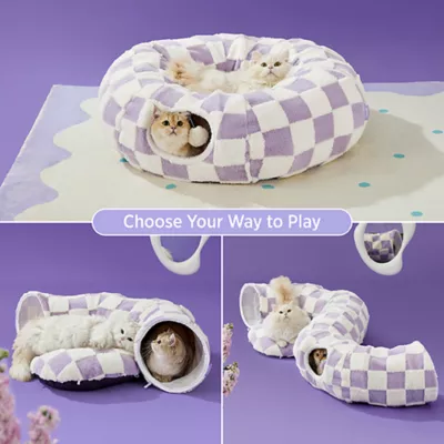 Product Lesure® Cat Tunnel Bed for Indoor Cats, Checkerboard