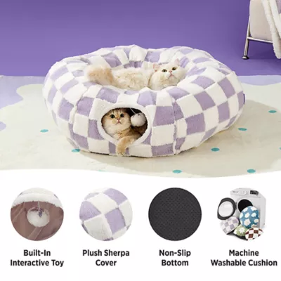 Product Lesure® Cat Tunnel Bed for Indoor Cats, Checkerboard